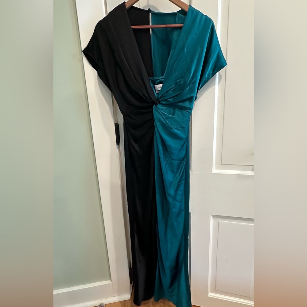 NWT Prabal Gurung Jackie twist-front Black and Emerald Midi Dress